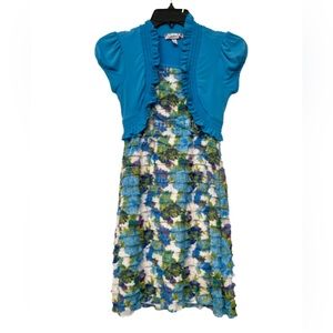 Girls Faux Shrug Floral Ruffle Cap Sleep Dress